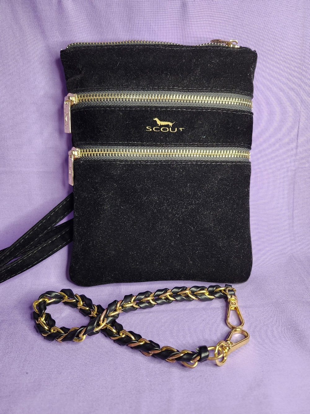 Scout Black Velvet Crossbody with Gold Accents